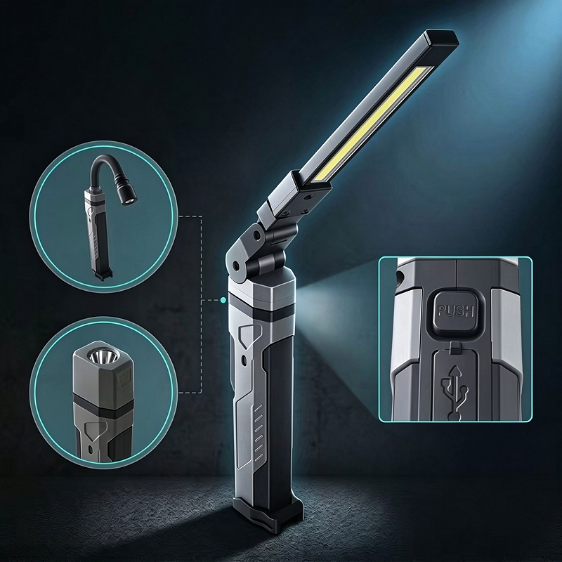 3 In 1 Interchangeable Head Portable Magnetic Clip 2 Modes Garage Repair Work Light